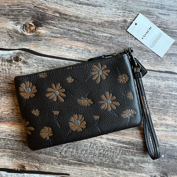 NWT Coach Floral Print Leather Wristlet Clutch - Picture 3 of 5
